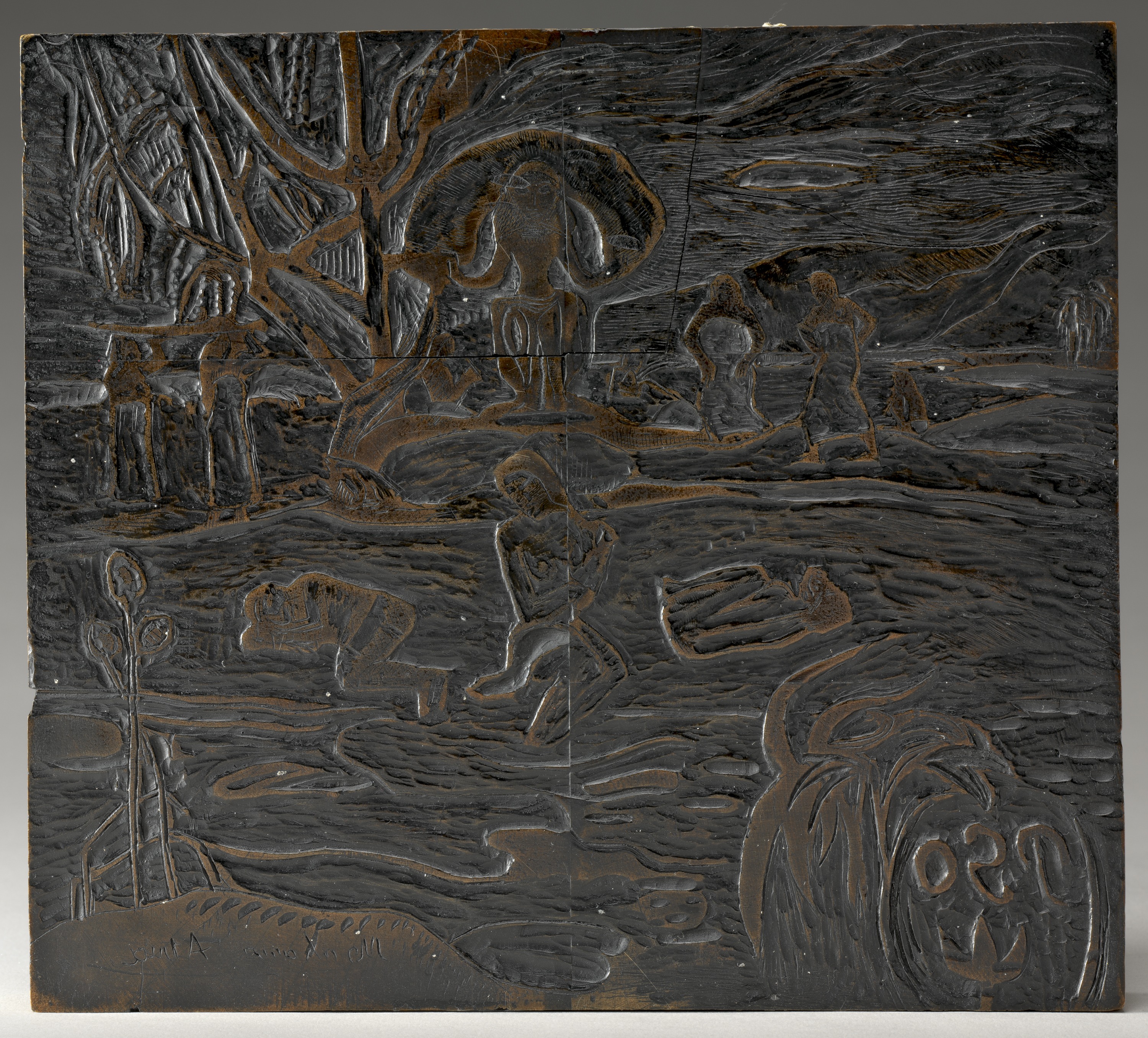 Гравюра Поля Гогена «Махана Атуа» («День богов»): печатная форма, вырезанная в 1894–1895 гг. Лист: 27,3х42,5 см. Эстамп: 18,1х20,3 см. © National Gallery of Art, Washington DC, © Brooklyn Museum